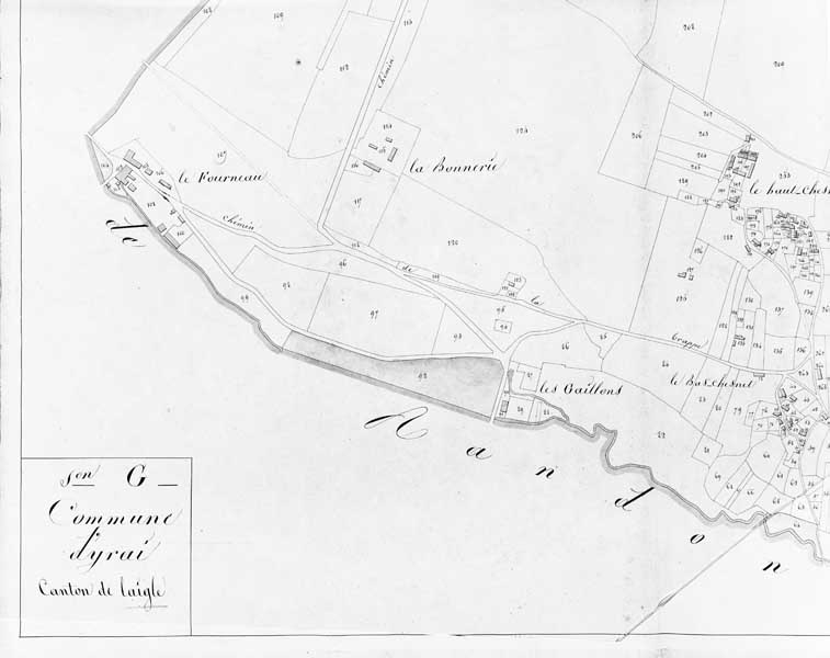 Extrait du plan cadastral de la commune d'Irai, section G.- Plan cadastral, vers 1825. (AD Orne. 3P2 208).