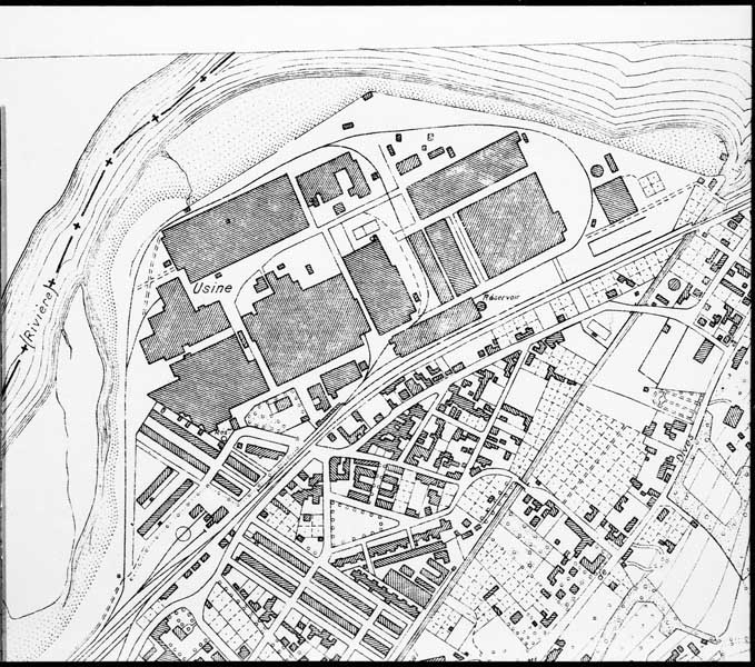 Dives-sur-mer (Calvados) - Croquis topographique (document de première approximation). Détail : usine.- Plan, par Azan, géomètre-expert, 1/5000 approché, 1952, réalisé pour le ministère de la reconstruction et de l'urbanisme. (Région Basse-Normandie - Inventaire général, Caen).