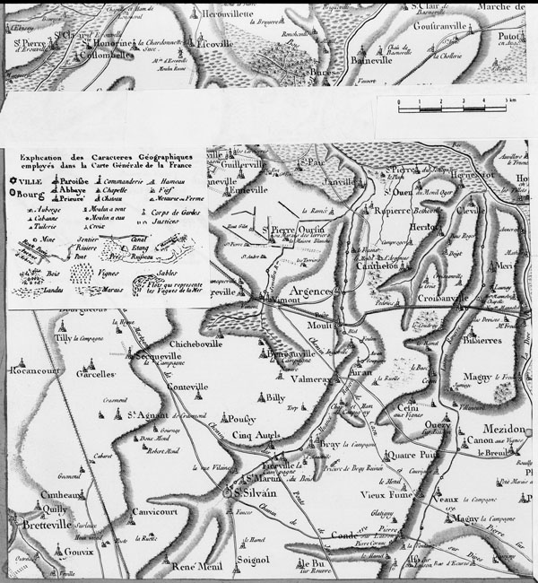 Carte de Cassini : Argences, St Sylvain, Vieux Fumé, Mézidon.- Carte ancienne.