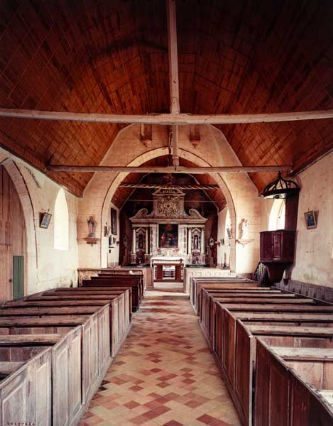 Elévation intérieure de la nef vers le choeur. ; Appenai-sous-Bellême, église paroissiale Saint-Germain : élévation intérieure de la nef vers le choeur.