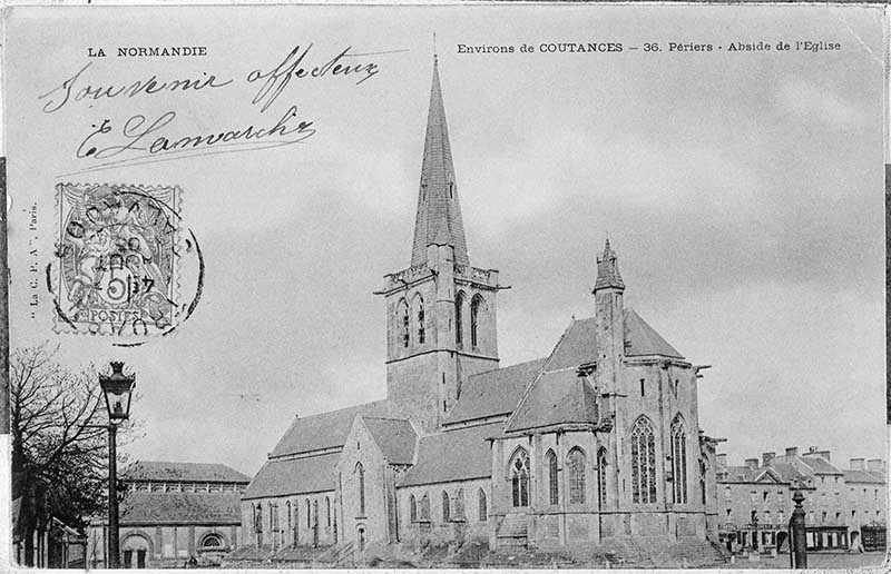Environs de Coutances - 36. Périers - Abside de l'Eglise.- Carte postale, "La C.P.A." Paris, début 20e siècle. (Collection particulière Lerouxel).