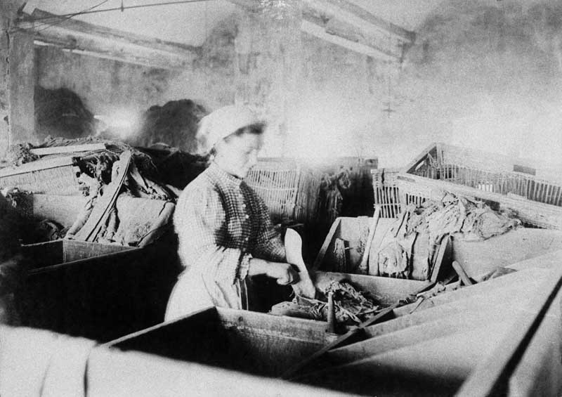 Triage et effilochage des chiffons.- Photographie ancienne. (Collection particulière).
