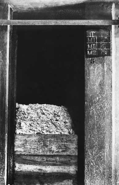 Qualité de pâte blanchie dans une caisse à pâte.- Photographie ancienne. (Collection particulière).