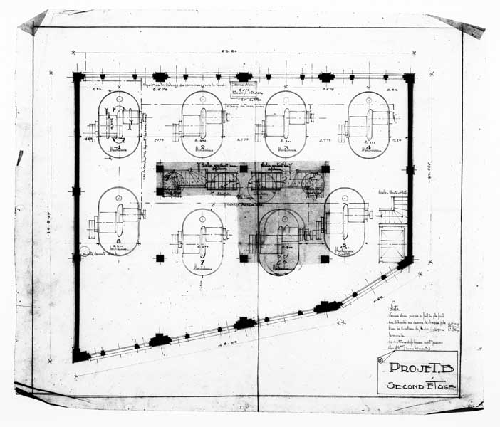 Atelier de fabrication dit de nouvelle trituration. Projet B second étage.- Plan, s.d. (Collection particulière).