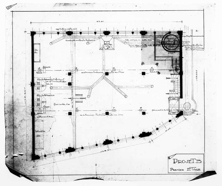 Atelier de fabrication dit de nouvelle trituration. Projet B premier étage.- Plan, s.d. (Collection particulière).