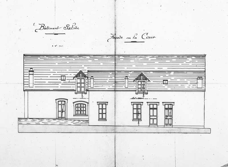Logements d'ouvriers de la cité Salvert. Bâtiment Salver. Façade sur la cour.- Elévation, s.d., vers 1923. (Collection particulière).