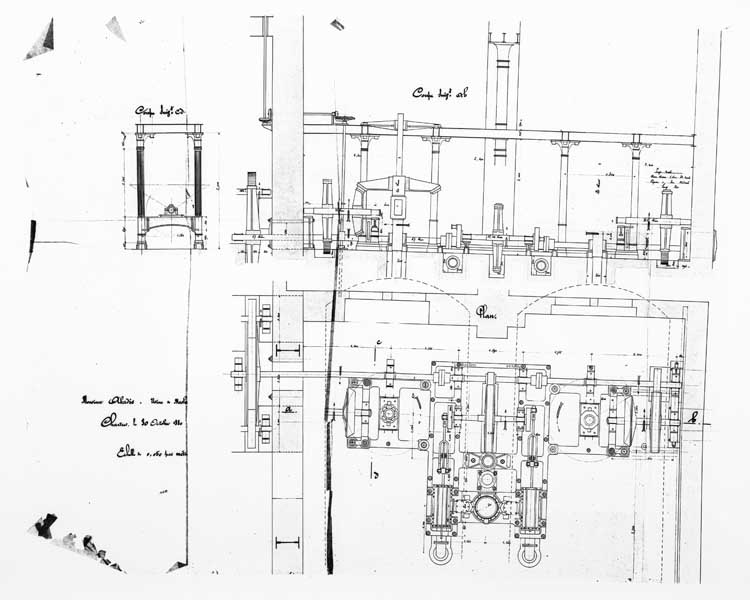 Monsieur Abadie. Usine de Masles.- Plan et coupe, 1880. (Collection particulière).