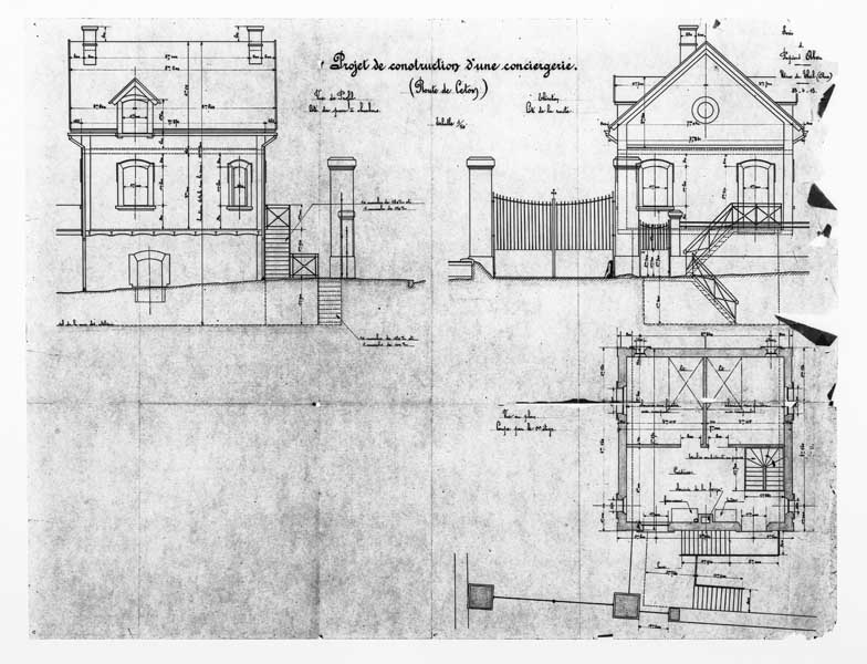 Projet de construction d'une conciergerie (route de Ceton).- Plan, élévations, 1913. (Collection particulière).