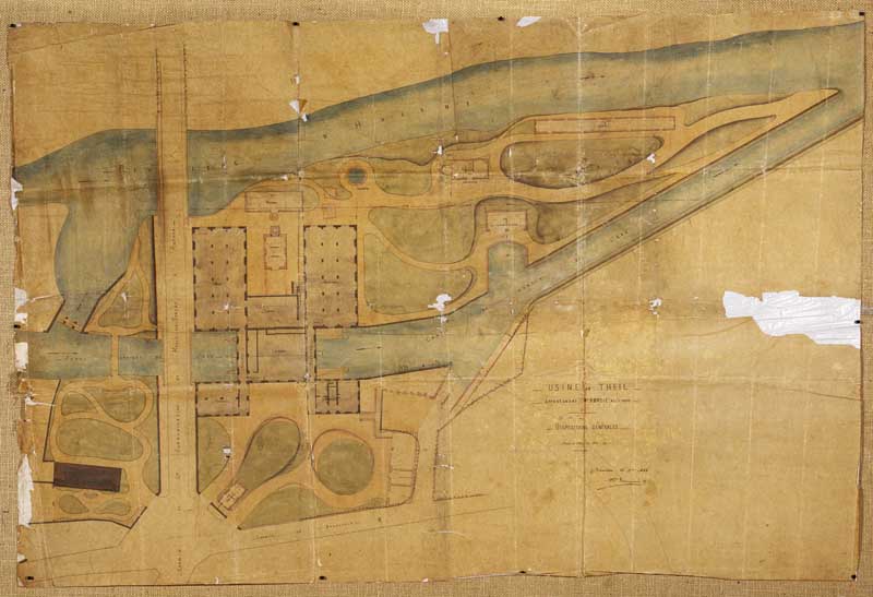 Usine du Theil appartenant à Mr Abadie négociant à Paris. Dispositions générales.- Plan, de Henri Bourgeois, 1866. (Collection particulière).