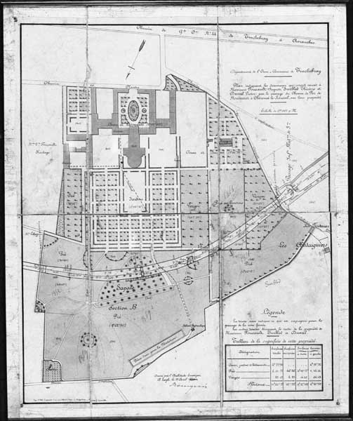 Plan indiquant les dommages qui seront causés à Messieurs Foucault Auguste, Surbled Théodore et Duval Victor, par le passage du chemin de fer de Montsecret à Chérencé-le-Roussel, sur leur propriéte.- Plan, de Bourgeois, 1880. (Collection particulière).