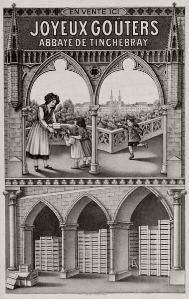 Affiche publicitaire "Joyeux goûters, Abbaye de Tinchebray".- Affiche publicitaire, s.d. (Collection particulière).