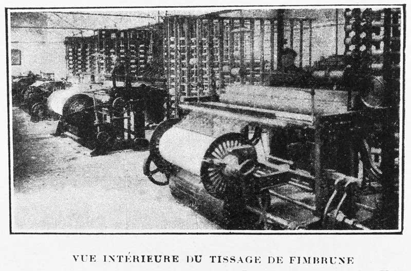 Vue intérieure de tissage de Fimbrune.- Photographie ancienne, tirée de : L'Illustration économique et financière, 1927, n°2, p. 114.