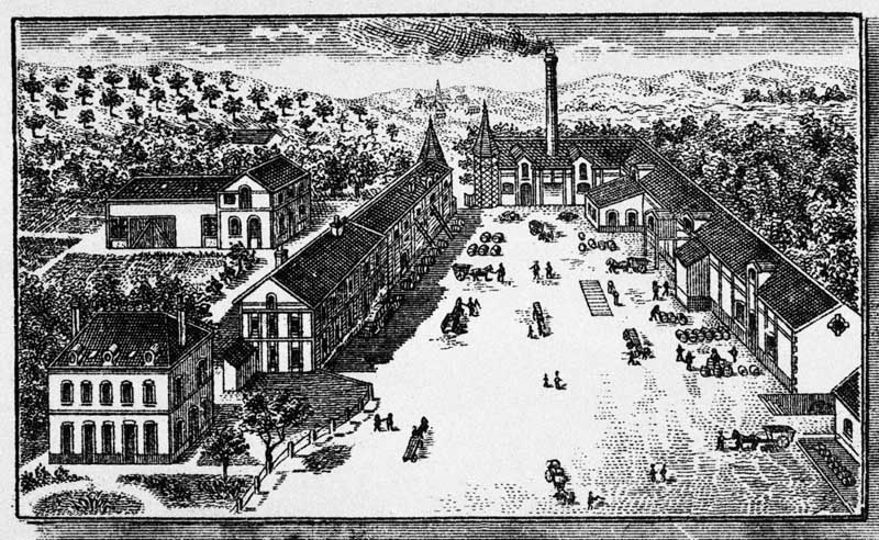 Vue d'ensemble.- Dessin, vignette figurant sur carte de visite, 2e quart 20e siècle.