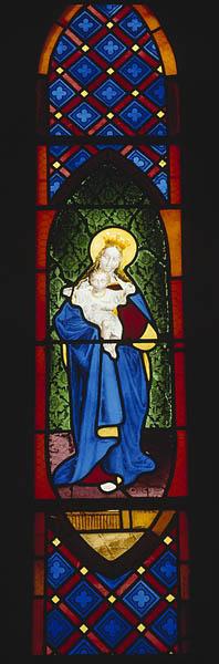 Ensemble de 3 verrières figurées : Vierge à l'Enfant