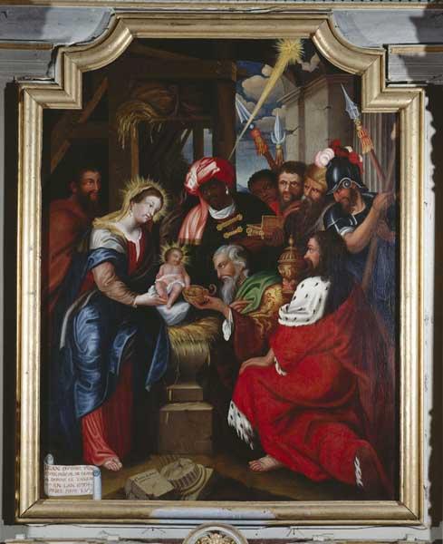 2 tableaux d'autel : Adoration des Mages, Dieu le Père