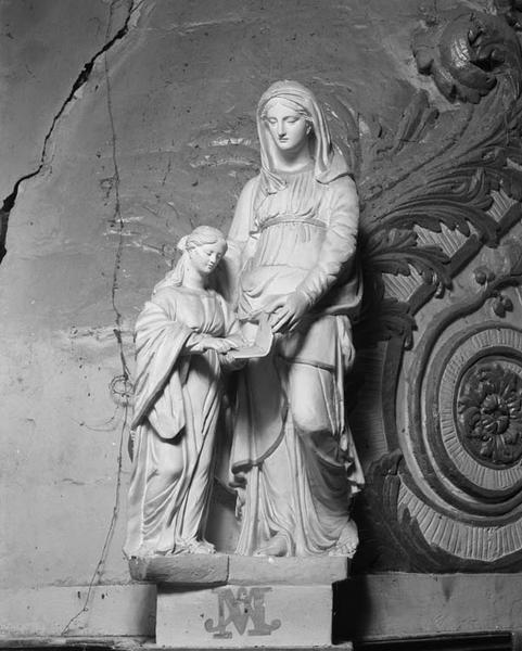 Groupe sculpté : Education de la Vierge, 3 statues : saint Joseph, deux anges