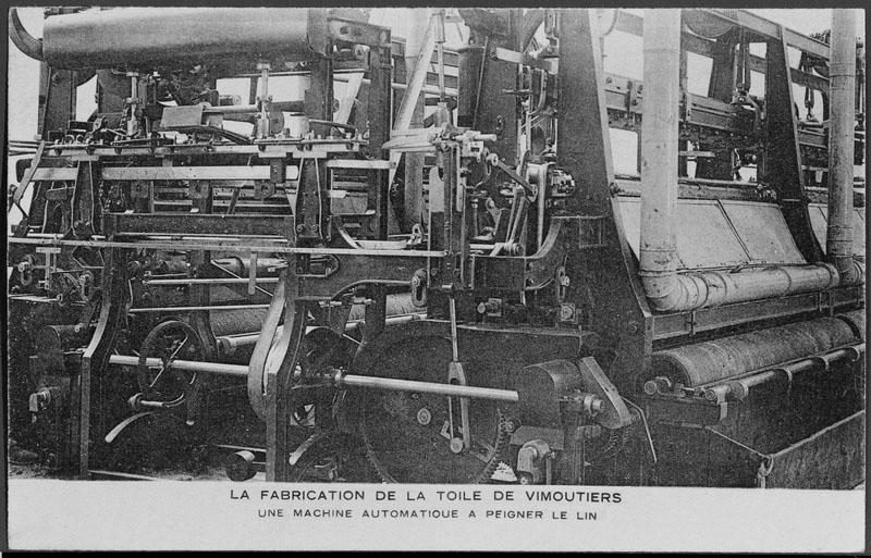 La fabrication de la toile de Vimoutiers. Une machine automatique à peigner le lin.