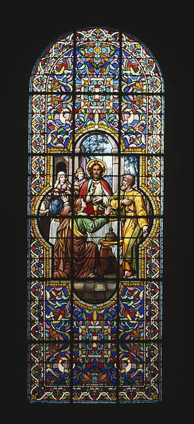 Ensemble de 2 verrières figurées : Souper à Emmaüs, Communion