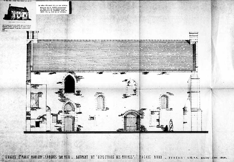 Abbaye ste Marie Marigny. Longues-sur-Mer. Bâtiment dit 'refectoire des moines'. Façade nord.