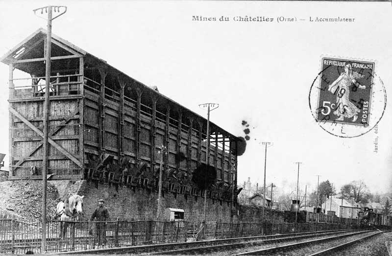 Mines du Chatellier (Orne) - L'Accumulateur.- Carte postale, éd. Jardin, s.d., début 20e siècle. (Collection particulière P. Coftier).