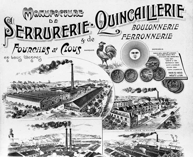 Planche extraite du catalogue 2. Détail : Vue de l'usine de Tinchebray.