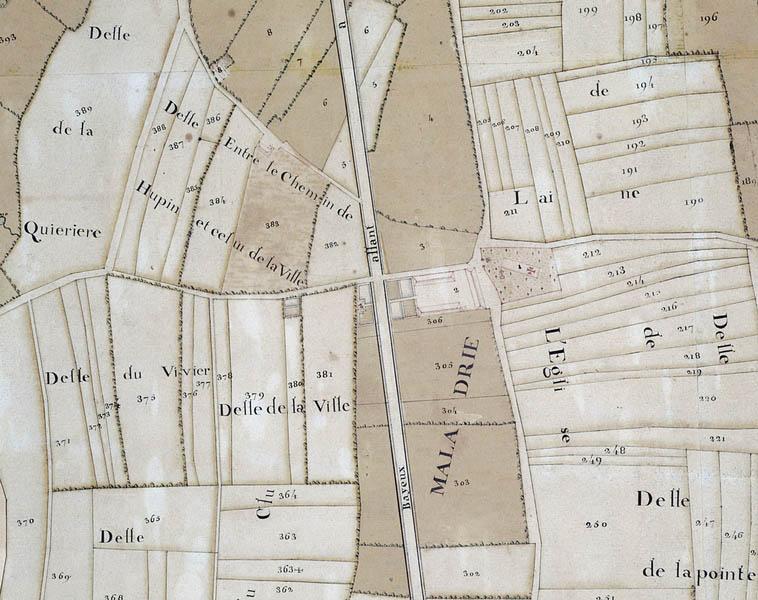 Plan topographique du fief, terre et seigneurerie de Port en Bessin [détail du manoir en 2].