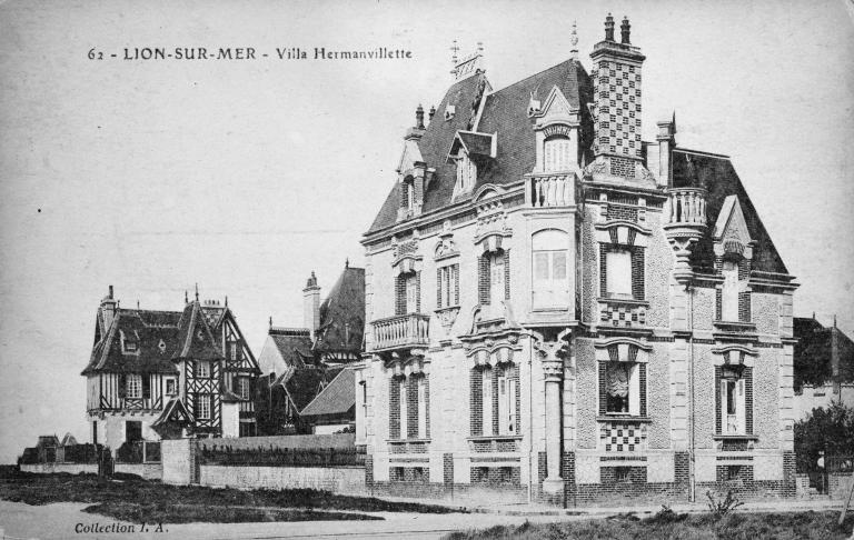 62. Lion-sur-Mer - Villa Hermanvillette. [Elévations ouest et sud vers le début du siècle].- Carte postale, s.d., début 20e siècle.