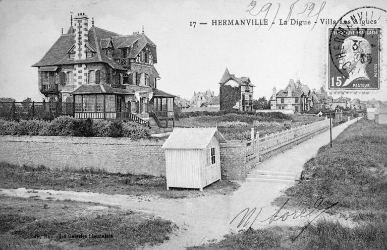 17. Hermanville - La Digue - Villa les Algues. [Villas aujourd'hui détruites à l'Est de la Brèche].- Carte postale, éd. Nouvelles Galeries Lionnaises.
