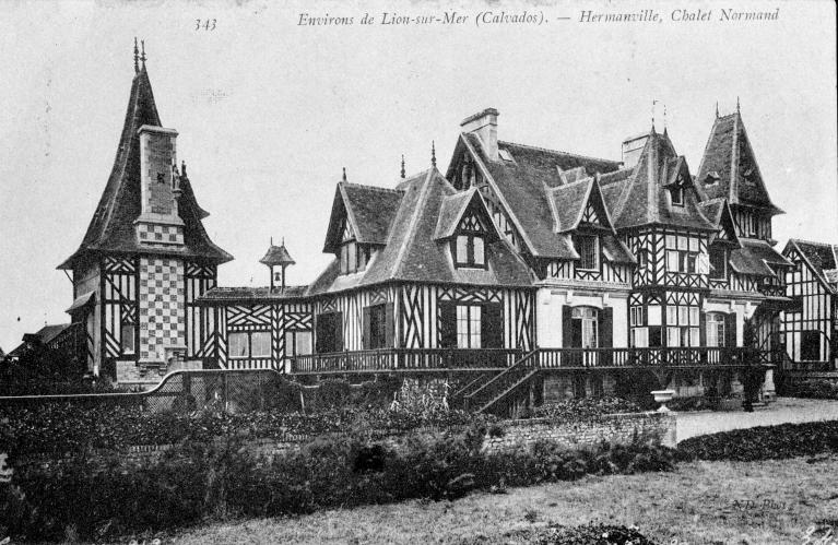 343. Environs de Lion-sur-Mer (Calvados) - Hermanville, Chalet normand. [Elévation nord et est de la Brèche].- Carte postale, ND Phot., s.d., début 20e siècle.