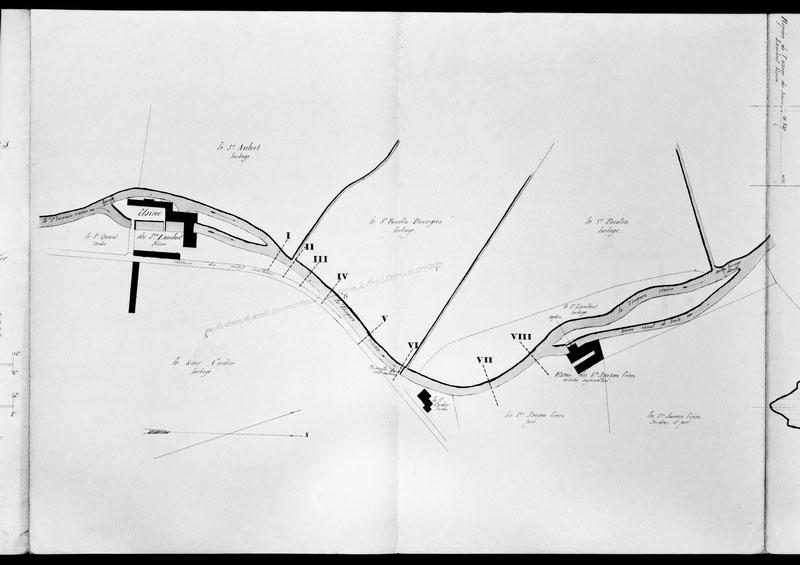 Ensemble industriel : travaux de défense. Plan général, profil en long et en travers, à joindre au raport en date de ce jour sur la pétition du sieur Boudin-Desvergées.