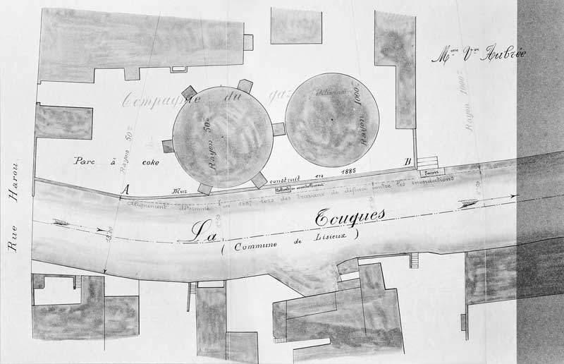 Compagnie du gaz. Construction d'un mur de soutènement.- Plan, Coblentz, 3 juin 1901. (AD Calvados. S 2941).