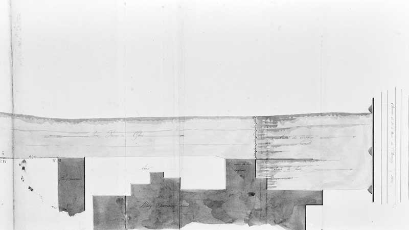 Piquetages du sieur Méry-Samson.- Plan par Cantelaube, ingénieur ordinaire des Ponts et Chaussées, 26 juin 1860. (AD Calvados. S 12823b).