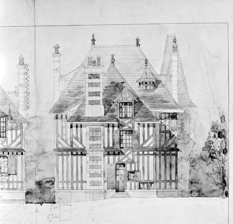 Détail de l'élévation de la villa Auguste. (Archives départementales du Calvados, Caen)