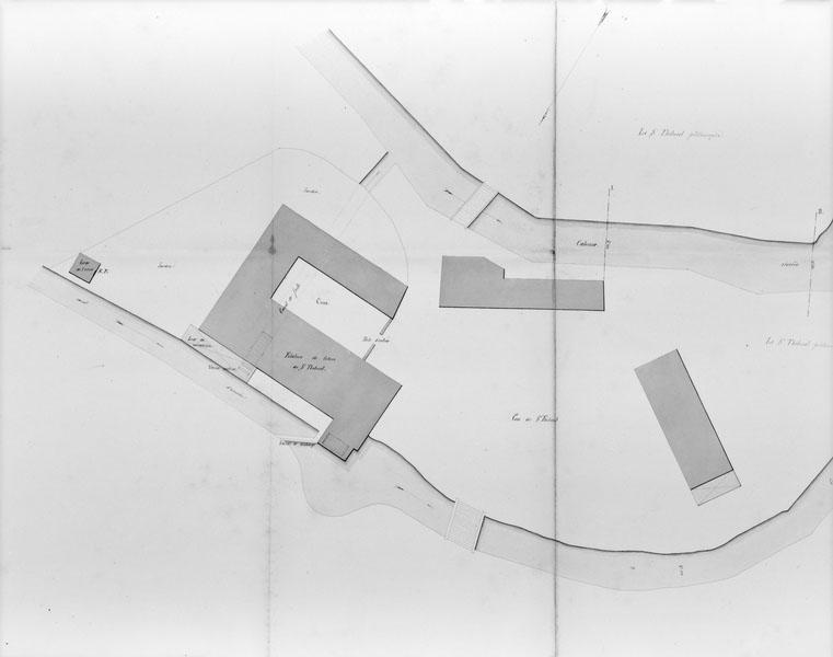 Plan accompagnant le rapport sur la pétition du sieur Thibout tendant à obtenir l'autorisation de redresser le lit de la rivière de Calonne en la commune de Surville.