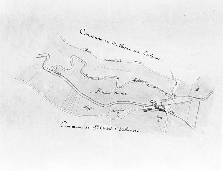 Demande de MM. Van Blarenberghe, Monthiers et Legallay, aux Authieux.- Plan d'ensemble par Widmer, ingénieur ordinaire des Ponts et chaussées, 1/2500e, 19 novembre 1875.. (AD Calvados. S 1179).