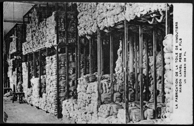 La fabrication de la toile de Vimoutiers. Maison Laniel père et fils. Un magasin de fil.