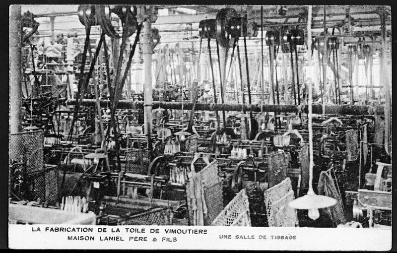 La fabrication de la toile de Vimoutiers. Maison Laniel père et fils. Une salle de tissage.