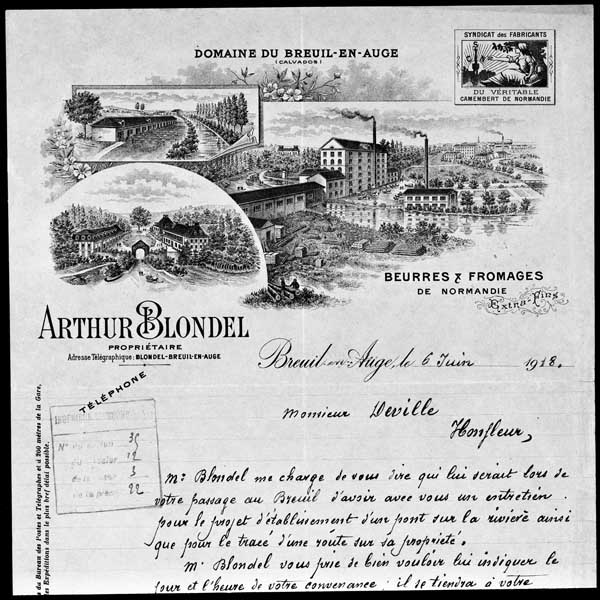 Vignette illustrant un papier à lettres à en-tête.- Papier à lettre, 1918. (AD Calvados. S 12805b).
