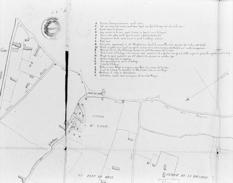 Plan pour servir à l'établissement d'une usine à usage de moulin à foulon à Glos près Lisieux (Calvados).