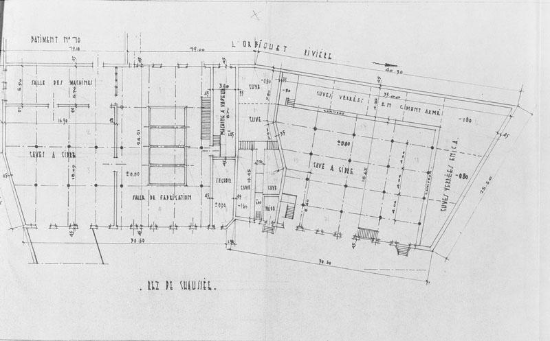 Etablissements Emile et Paul Bourné à Lisieux, boulevard Jeanne d'Arc et rue d'Alençon. Bâtiments n° 10, 13 et 16, (fabrication, citernes à cidre, cave à cidre). Rez-de-chaussée.