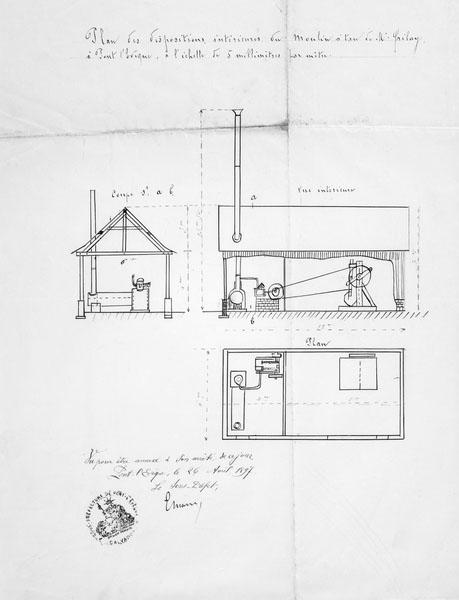 Plan des dispositions intérieures du moulin à tan de M. Frilay à Pont-l'Evêque.