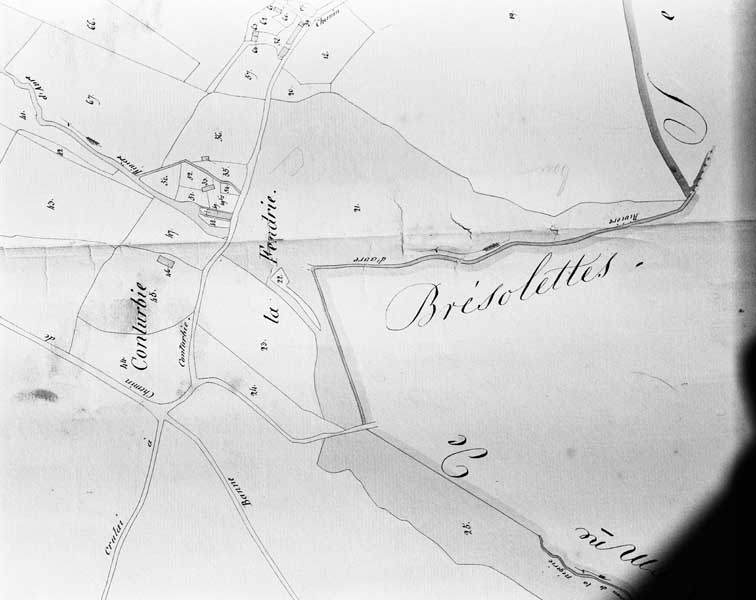 Extrait du plan cadastral, section A3, détail : la Fenderie.- Plan cadastral, vers 1830. (AD Orne. 3P2 343).
