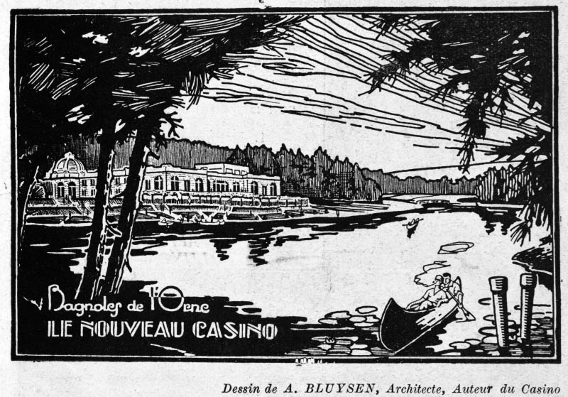 Le nouveau casino.- Affiche publicitaire d'A. Bluysen, tiré de: La Revue de Bagnoles de l'Orne, mai 1930.