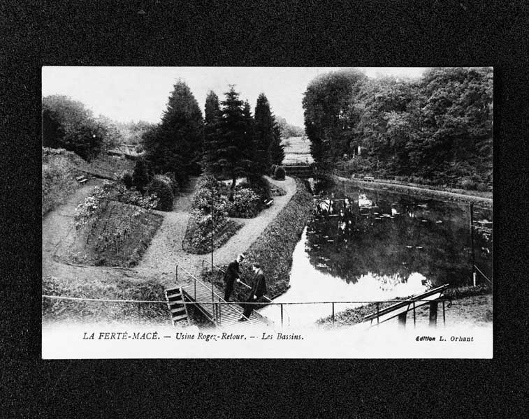 LA FERTE-MACE. - Usine Rogez-Retour. - Les Bassins.- Carte postale, éd. L. Orhant, s.d., début 20e siècle. (Collection particulière P. Coftier).