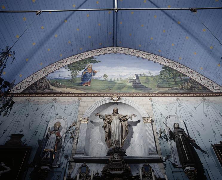 Peinture monumentale : sainte Marguerite-Marie Alacoque en contemplation devant le Sacré-Coeur