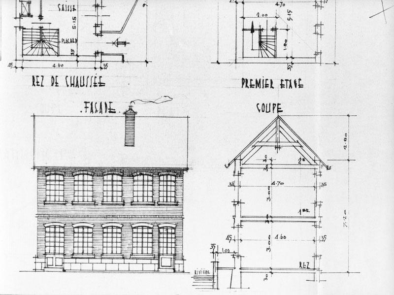 Propriété de Messieurs Emile et Paul Bourné, boulevard Jeanne d'Arc à Lisieux. Bâtiment 5b et 7b. Façade, coupe.