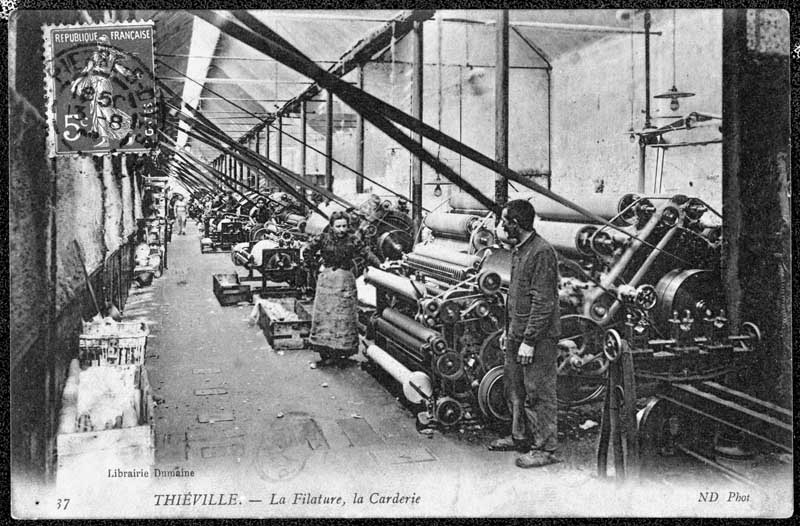 37. Thiéville. La filature, la carderie.- Carte postale, Dumaine, s.d., début 20e siècle. (Collection particulière P. Coftier).