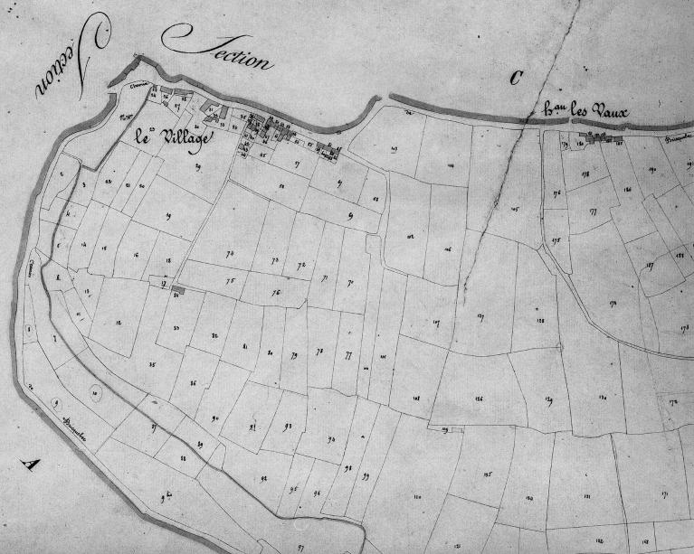 Cadastre, section B1, détail de la partie nord.- Plan cadastral, 1825.