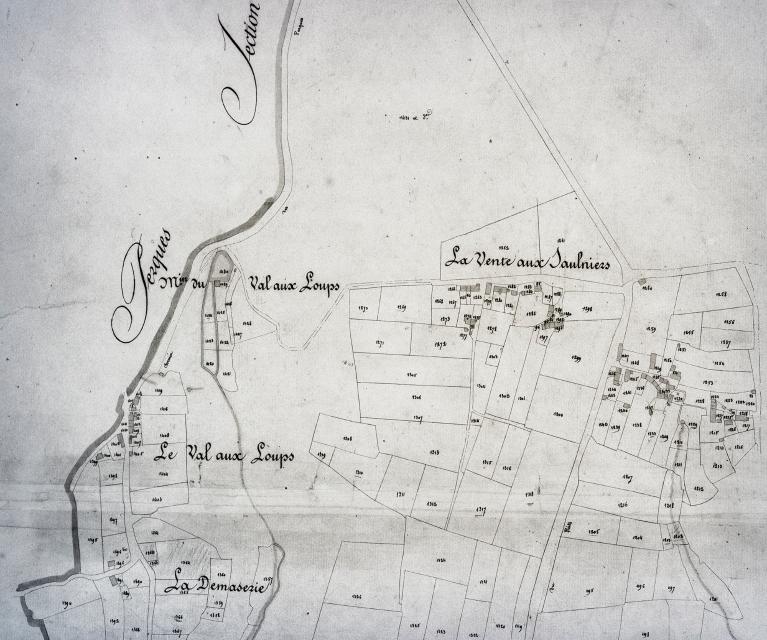 Cadastre, section A5, détail de la partie centrale.- Plan cadastral, 1825.
