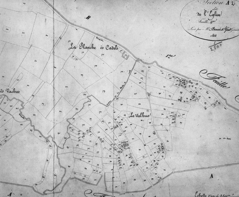 Cadastre, section A2, détail de la partie sud.- Plan cadastral, 1825.